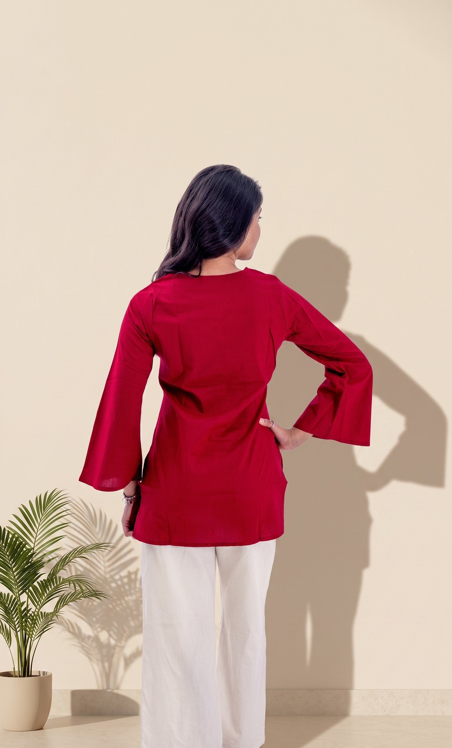 Solid Red Cotton Kurti for Women