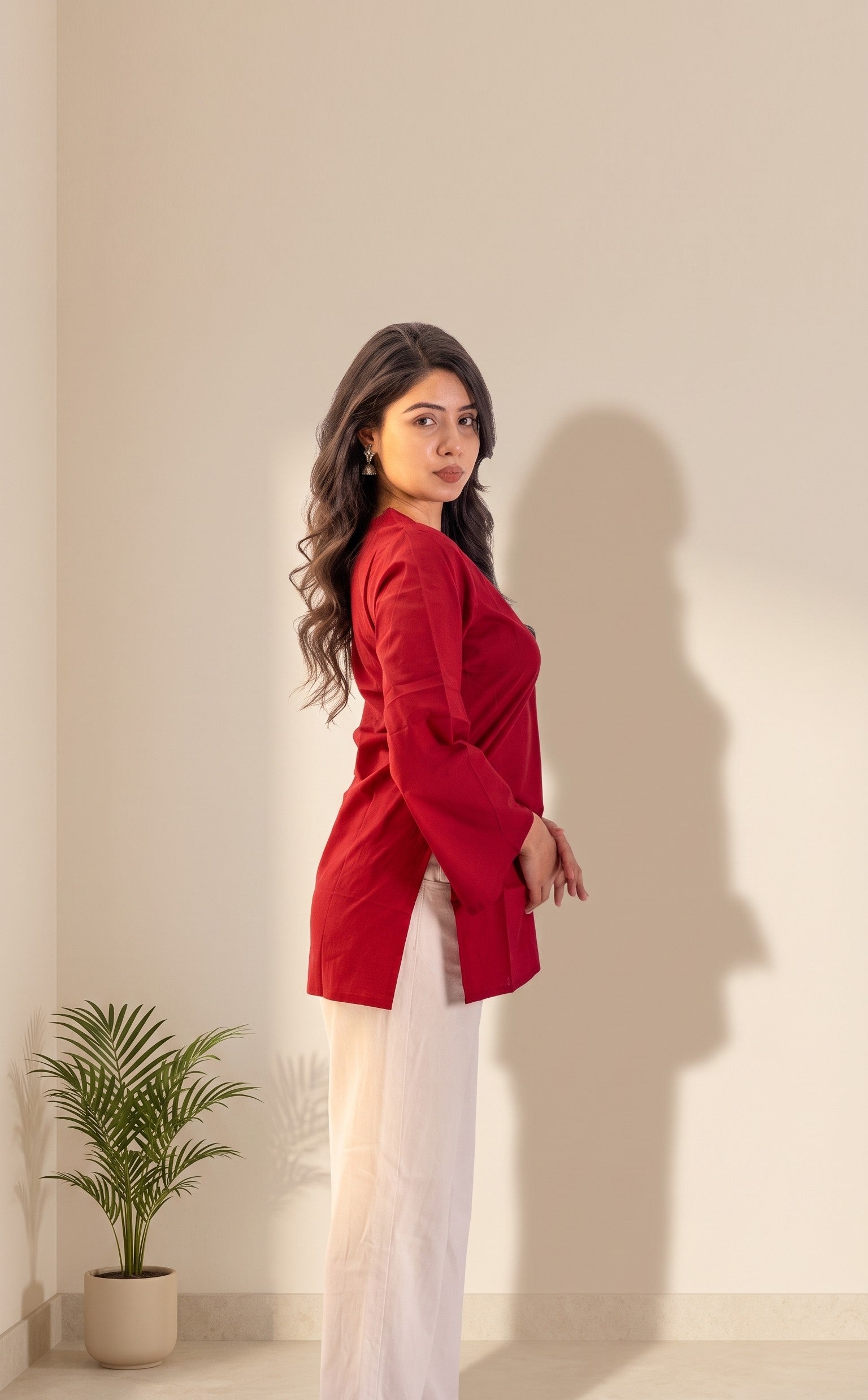 Solid Red Cotton Kurti for Women
