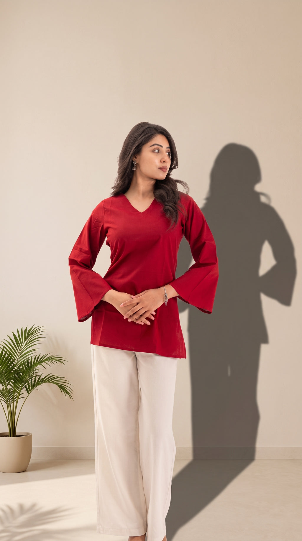 Solid Red Cotton Kurti for Women