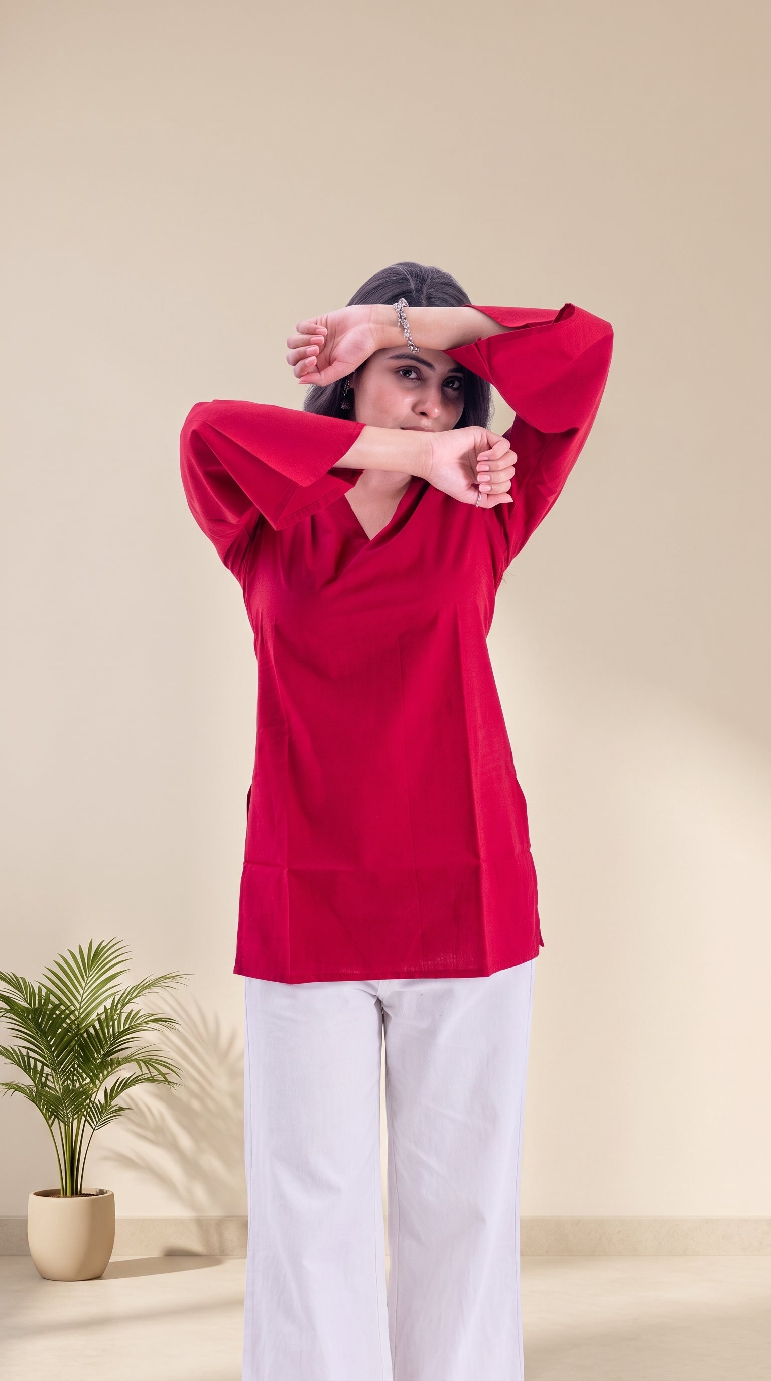 Solid Red Cotton Kurti for Women
