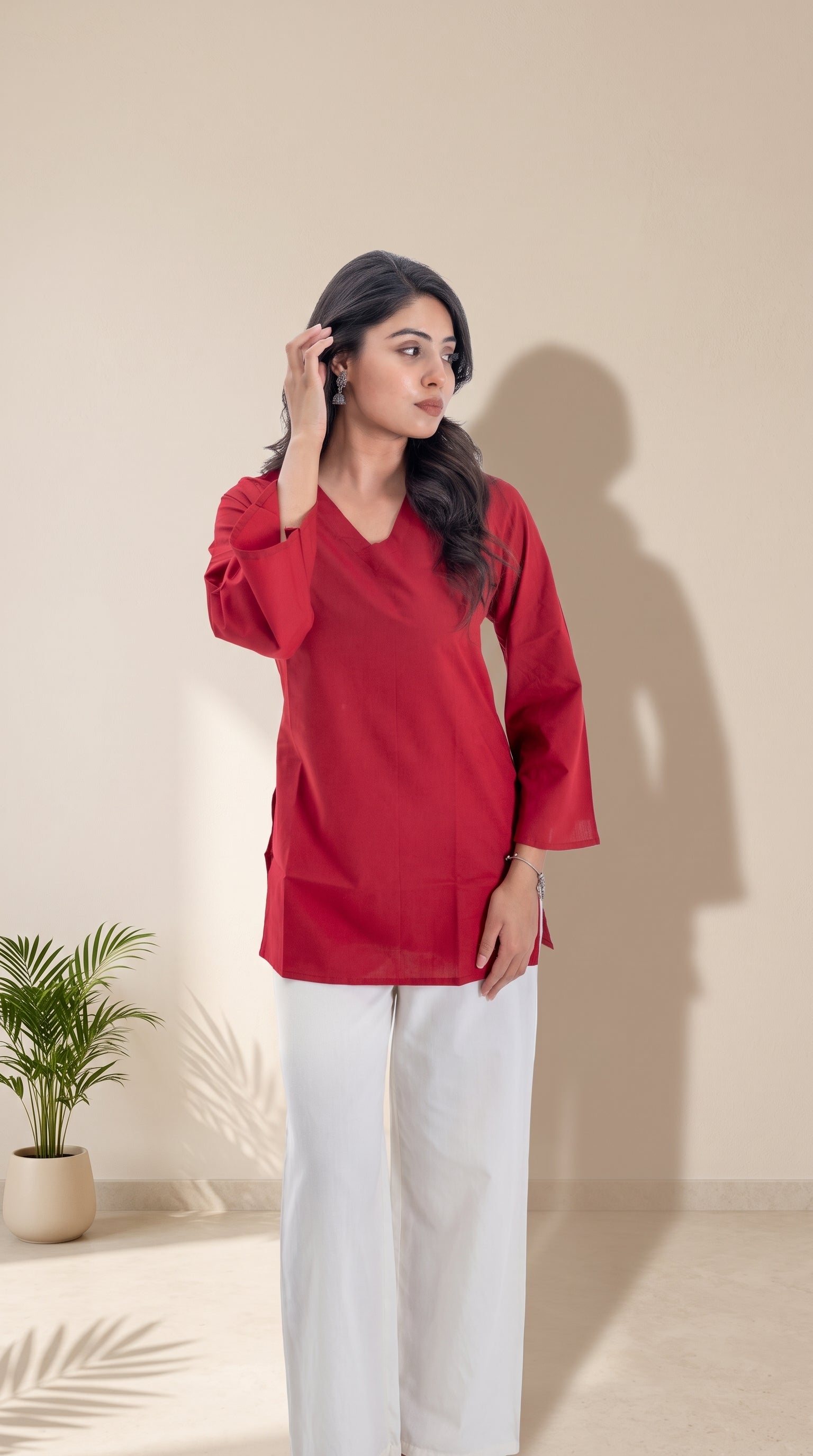 Solid Red Cotton Kurti for Women