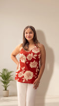 Red Floral Printed Sleeveless Cotton Top for Women