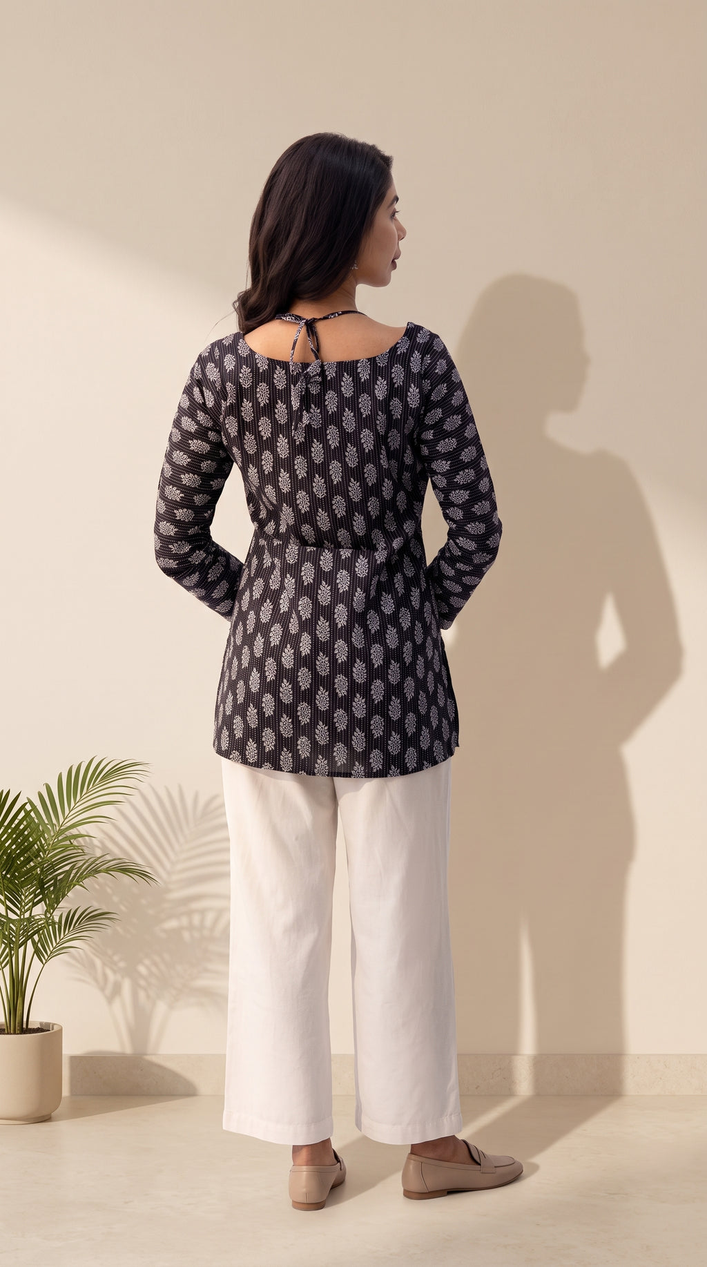 Women's Pure Cotton Ethnic Print Cold Shoulder Top