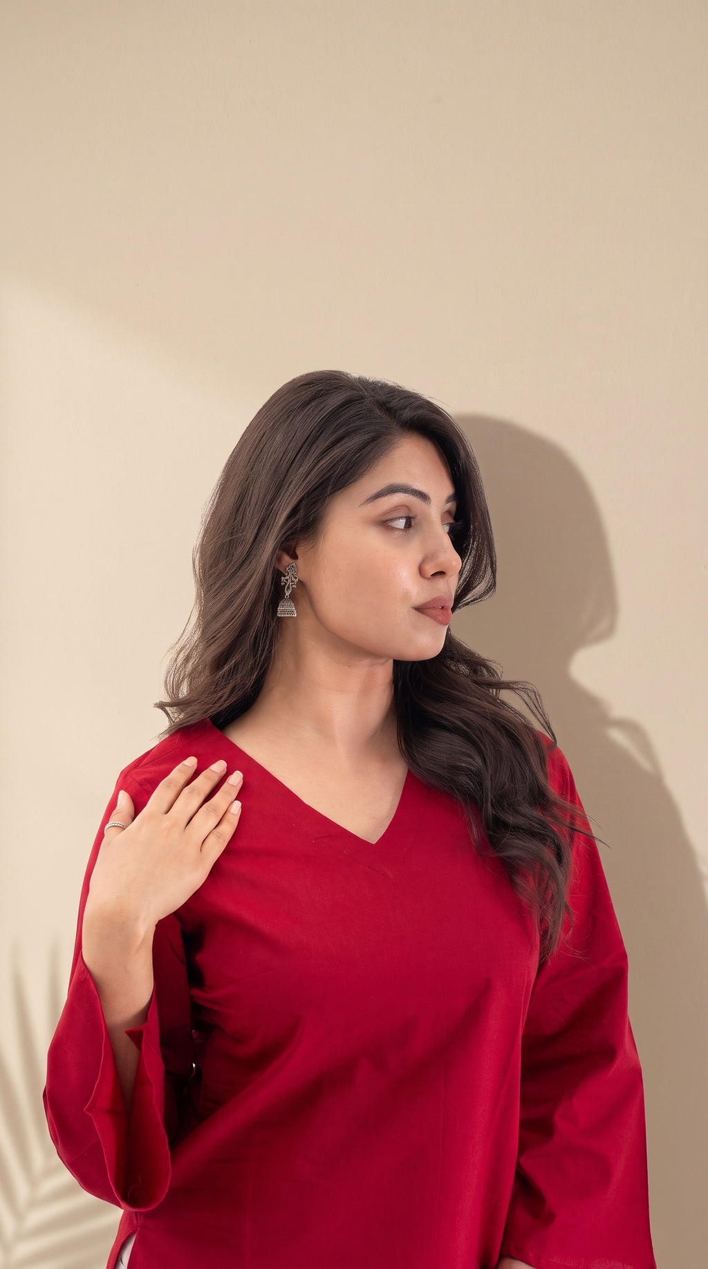 Solid Red Cotton Kurti for Women