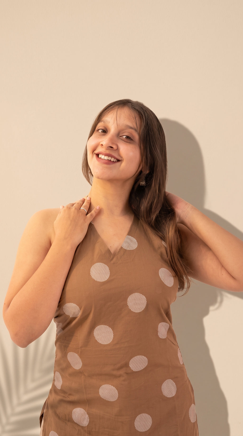 Brown Printed Halter Neck Cotton Top for Women