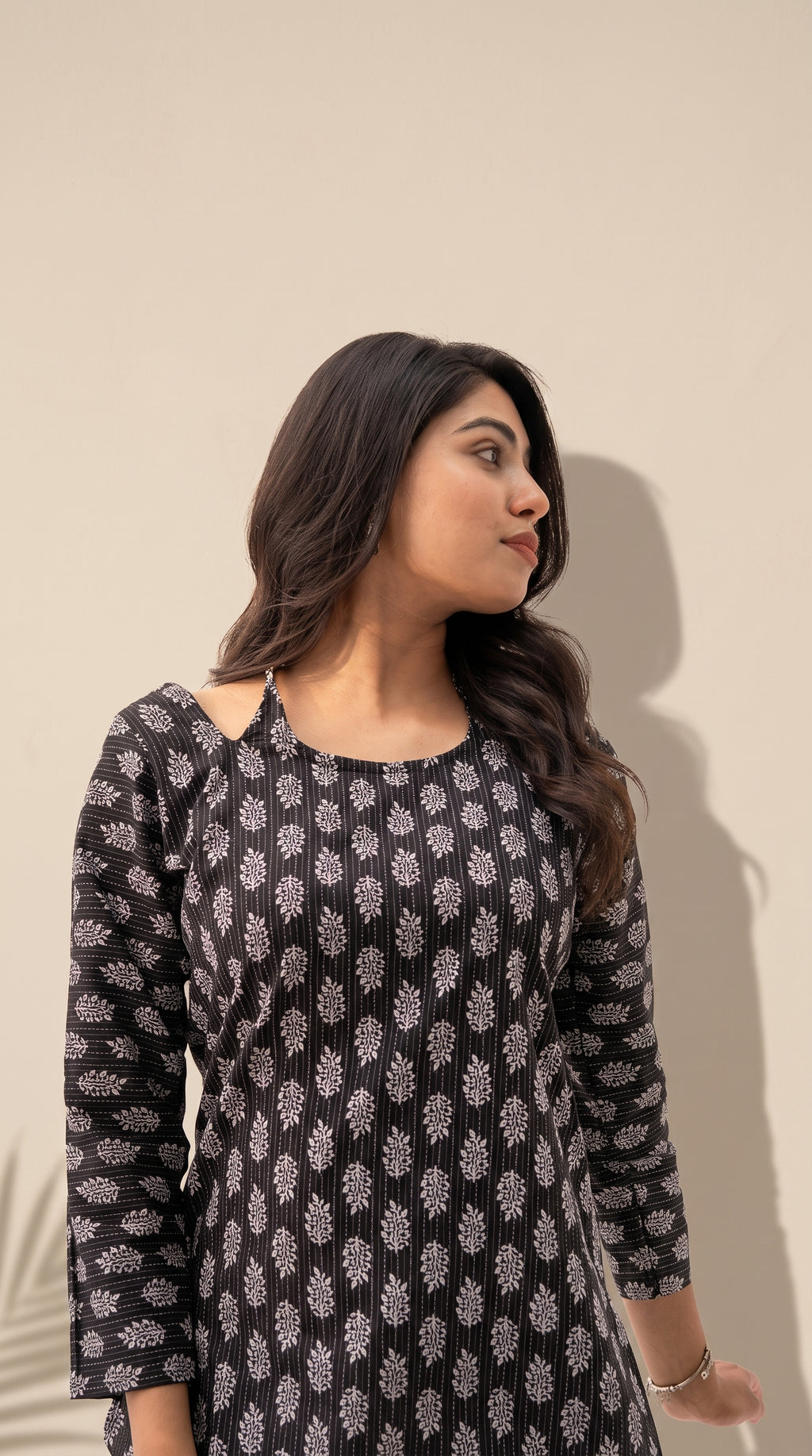 Women's Pure Cotton Ethnic Print Cold Shoulder Top