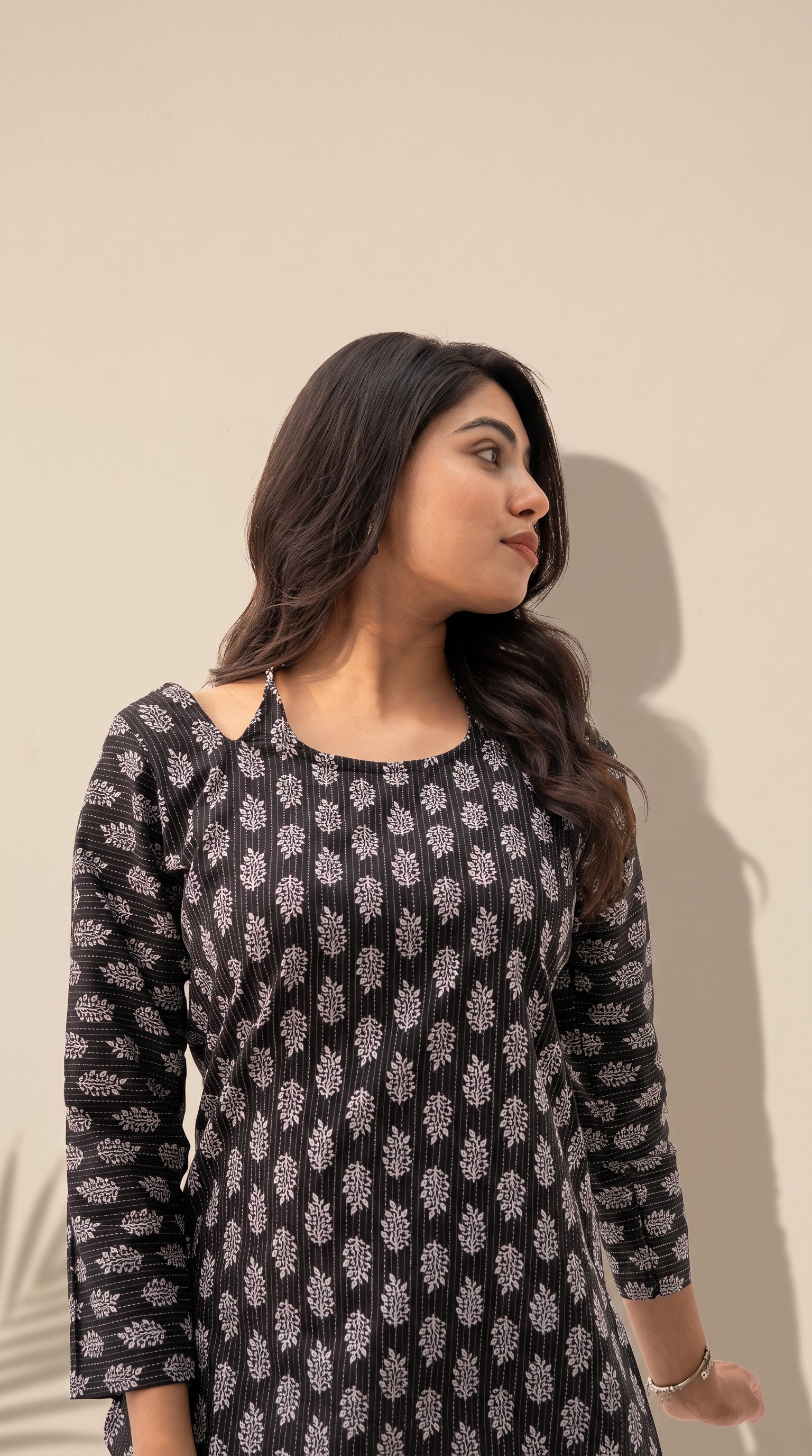 Women's Pure Cotton Ethnic Print Cold Shoulder Top